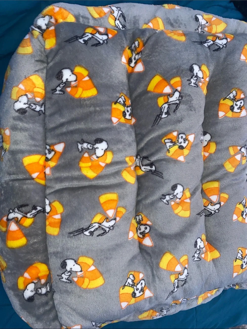 Peanuts Gray & Cream Plush Small Pet Bed with Candy Corn Motif